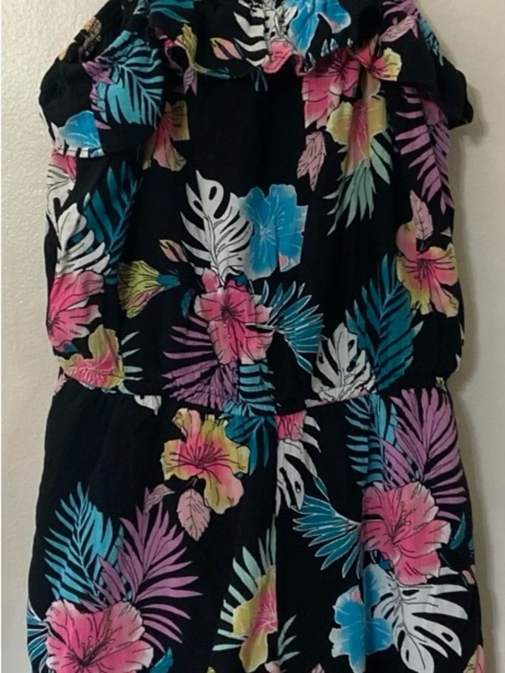 Girls' Black Tropical Floral One-Piece Romper 16-18